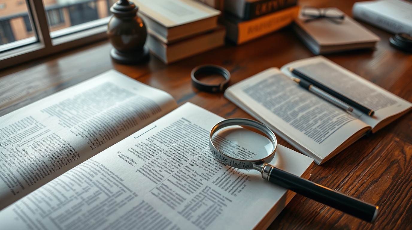 Libros de Donde el agua trabaja y lupa sobre manuscrito en mesa editorial