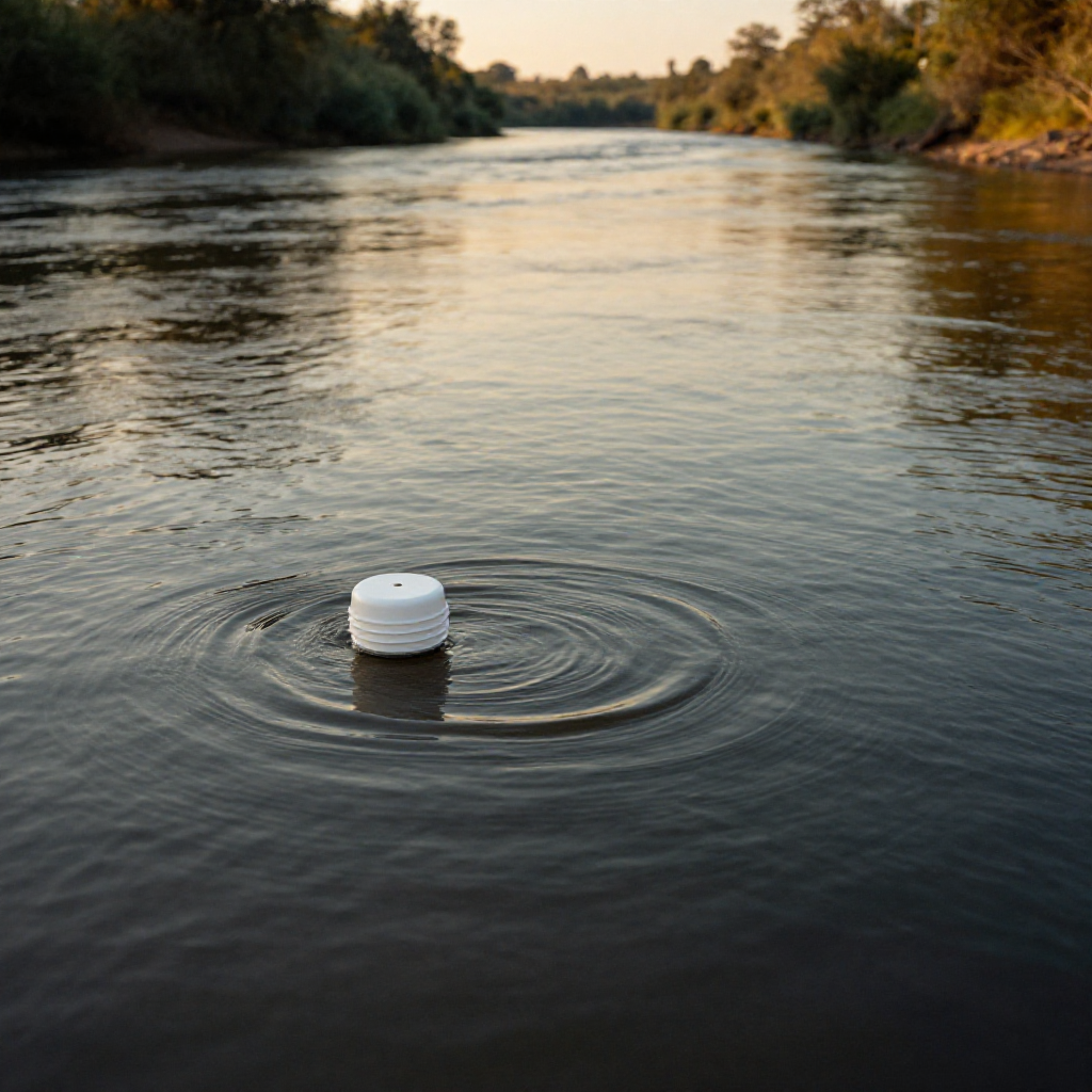 Cápsula flotante que desinfecta agua sin electricidad sobre la superficie de un río